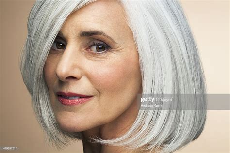 Mature Woman With A Grey Haired Bob Portrait Photo Getty Images