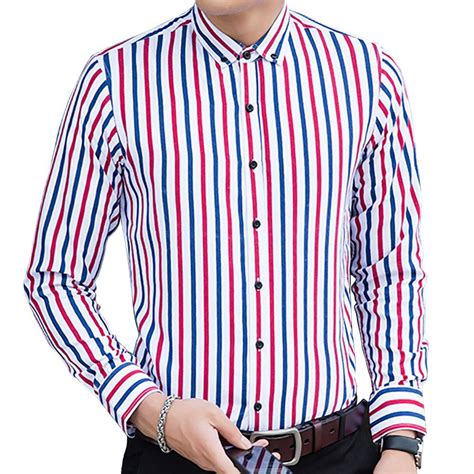 41 Off 2019 Mens Casual Red And Blue Striped Long Sleeve Shirt In