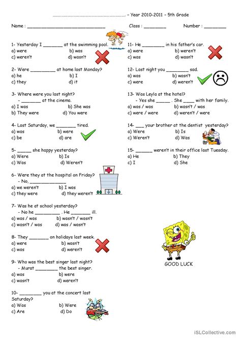 Quiz Was Or Were English Esl Worksheets Pdf And Doc