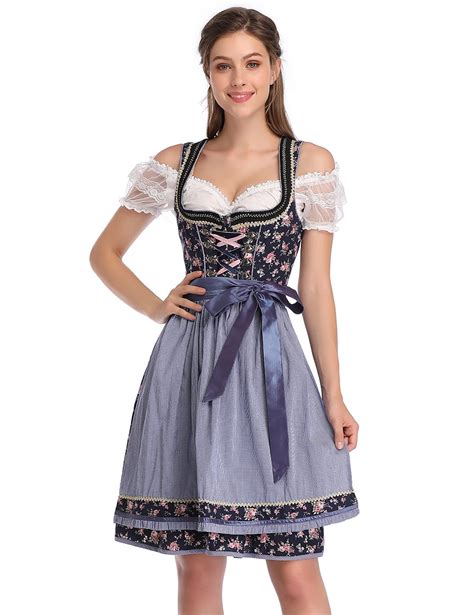 Women Vintage Floral German Dirndl Dress Piece Traditional Bavarian Oktoberfest Costume