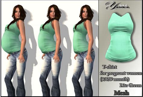 Second Life Marketplace T Shirt For Pregnant Women Mesh369 Month Lite Green