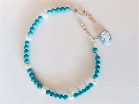 Turquoise Bracelet With Genuine Freshwater Pearls Etsy