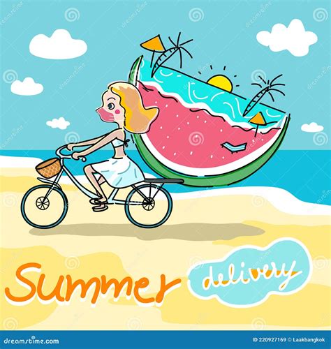 Summer Holiday Bikini Girls On The Beach Hand Drawn Cartoon Vector