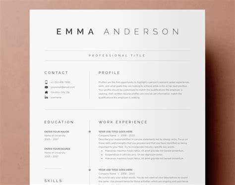 Clean Modern Resume Template 4 Page Cv Template Cover Etsy Uk