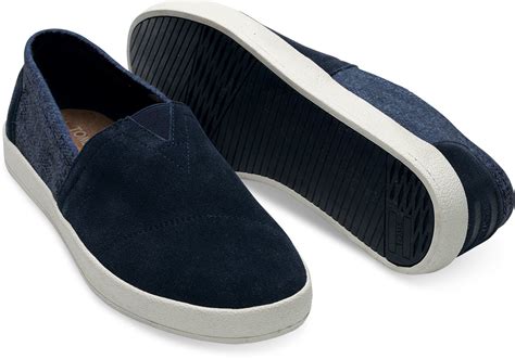 Toms Navy Suede And Herringbone Mens Avalon Slip Ons In Blue For Men