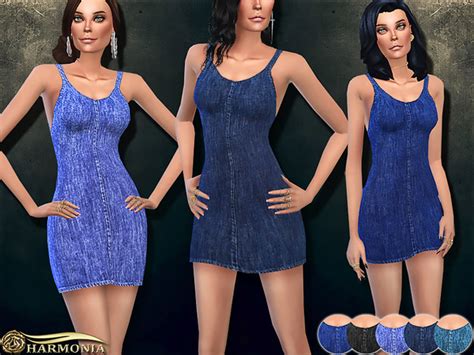 The Sims Resource Stretch Slip Style Denim Dress By Harmonia Sims 4