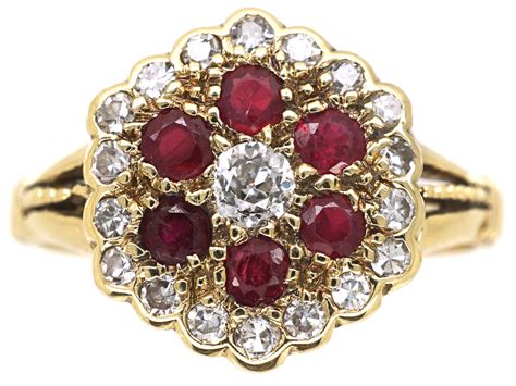 Edwardian 18ct Gold Ruby And Diamond Cluster Ring 407m The Antique