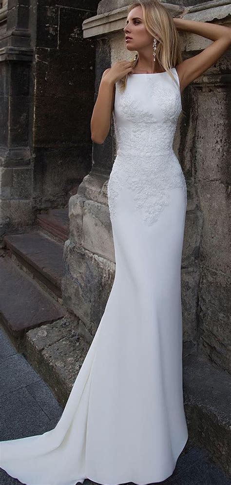 Attractive Acetate Satin Bateau Neckline Mermaid Wedding Dress With Beaded Lace Appliques