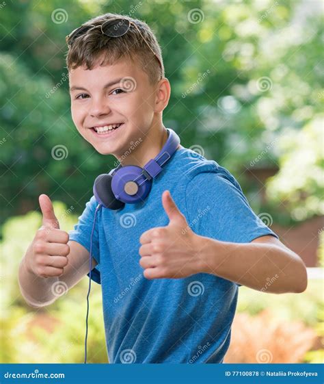 Boy Showing Thumbs Up Stock Photo Image Of Person Approval 77100878
