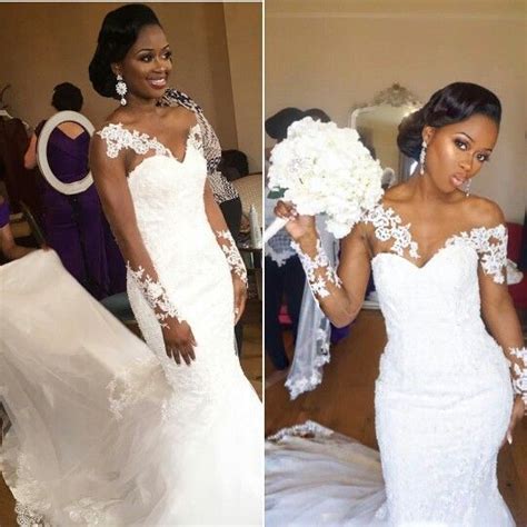 2017 Elegant African American Black Girl Wedding Dress Mermaid White V