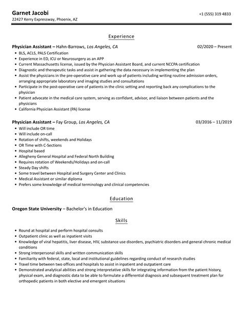 Physician Assistant Resume Samples Velvet Jobs