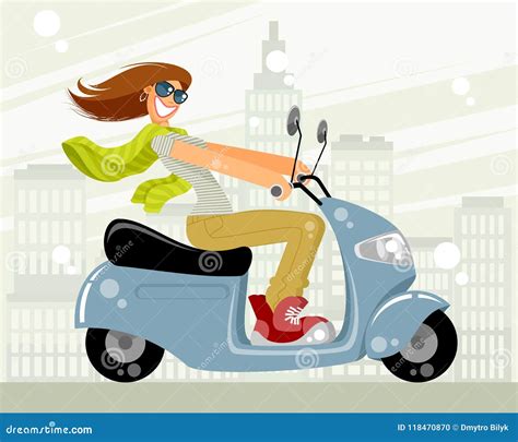 Young Woman On A Scooter Stock Vector Illustration Of Cartoon 118470870