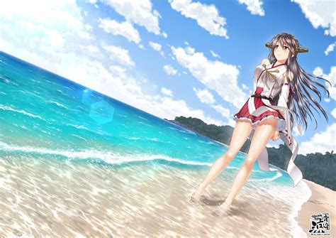Fondos de pantalla paisaje mar Anime Chicas anime playa Colección Kantai mojado Haruna