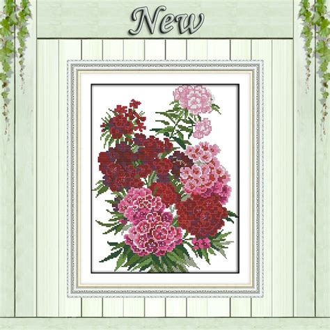 Carnation Flowers Diy Decor Painting Counted Printed On Canvas Dmc 11ct