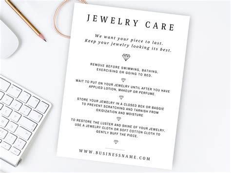 Editable Jewelry Care Card Jewelry Insert Card Printable Etsy