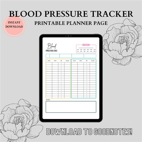 Monthly Blood Pressure Tracker Printable Blood Pressure Log Etsy