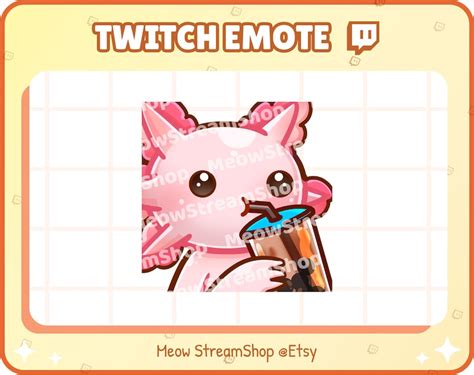 Twitch Emote Cute Axolotl Sip Drink Boba Emotes Cute Etsy