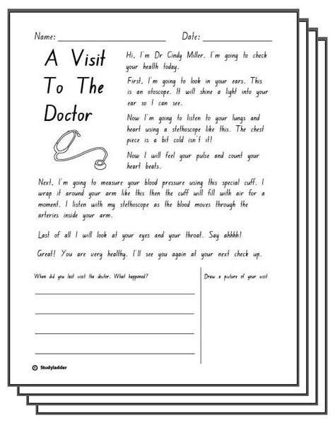 A Visit To The Doctor Reading Response Activity Sheets Studyladder