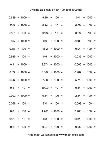Multiplication Of Decimals By 10 100 And 1000 Worksheets Free Printable