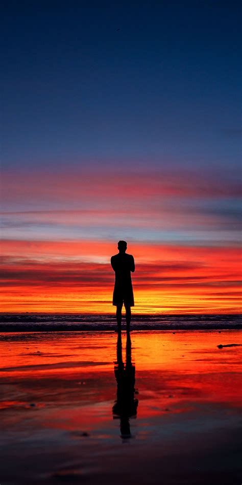 Download Calm Peace Silhouette Reflections Man And Sunset 1080x2160
