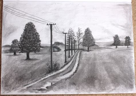 Country Road Landscape Drawings Landscape Canvas Painting Projects