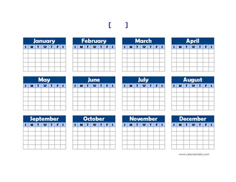 Yearly Blank Calendar Landscape Free Printable Templates