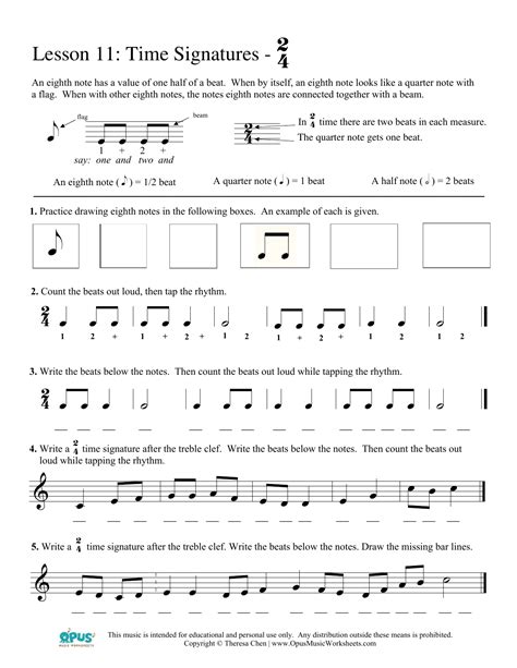 Music Theory Worksheet 11 Time Signature 24