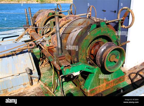 Capstan Winch Of Trawler Fishing Boat Power Engine To Pull The Net
