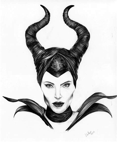 Coloured Pencil Drawing Black And White Scan Maleficent Face Line