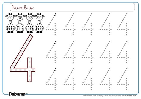 Ficha Del Número Cuatro Con Puntitos Fichas Actividades De