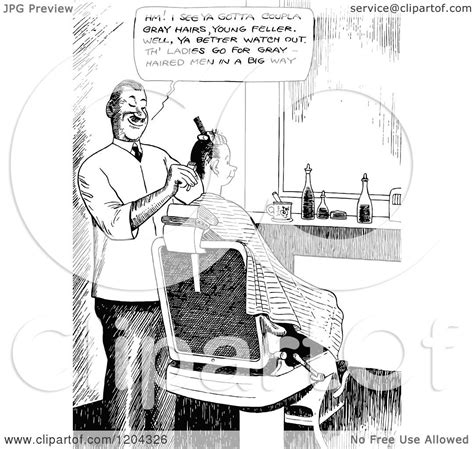 Cartoon Of A Vintage Black And White Barber Discussing