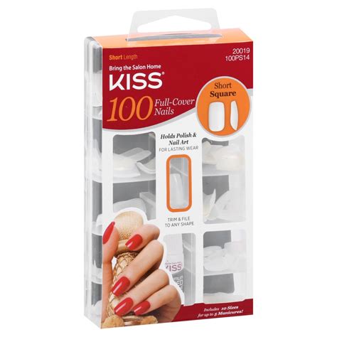 Kiss 100 Full Cover Square Short Length Nail Kit Shop Nail Sets At H E B