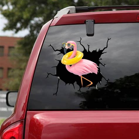 Funny Flamingo Crack Car Vinyl Decal Flamingo Sticker Car Etsy