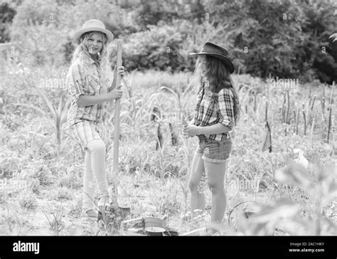 Agriculture Concept Growing Vegetables Hope For Nice Harvest Sisters Together Helping At Farm