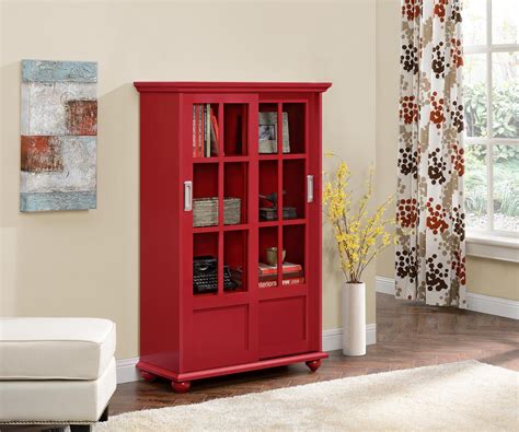 Ameriwood Home Aaron Lane Bookcase With Sliding Glass Doors Red