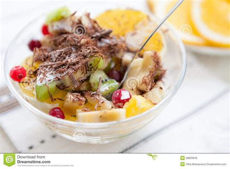 Sweet Fruit And Berry Salad With Grated Chocolate Stock Image Image