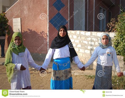 Muslim Girls Playing At School In Egypt Editorial Stock