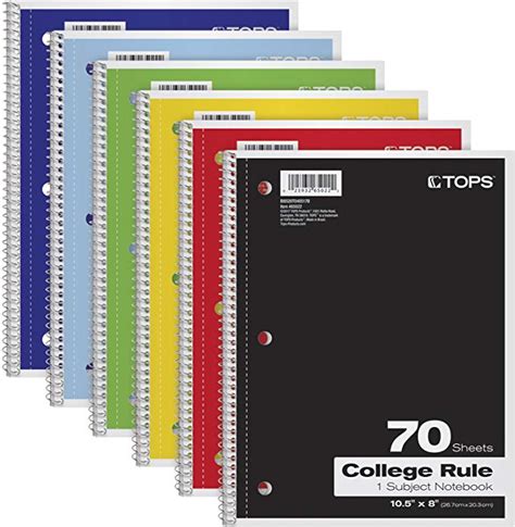 Tops 1 Subject Notebooks Spiral 8 X 10 12 College