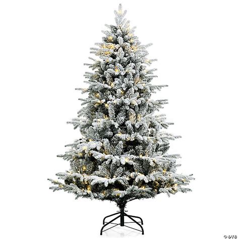 Costway 6ft Pre Lit Snow Flocked Hinged Artificial Christmas Tree With