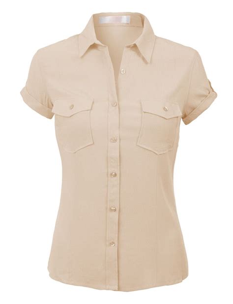 Womens Lightweight Fitted Short Sleeve Button Down Shirt