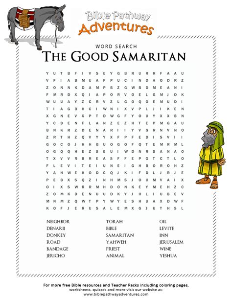 So that's why i made these printable abc bible word cards for my first grader to practice his letter sounds as well as remember a little about the bible. Bible Word Search : The Good Samaritan | Free Download