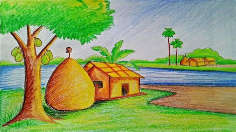 Small Village Drawing Easy How To Draw Village Scene