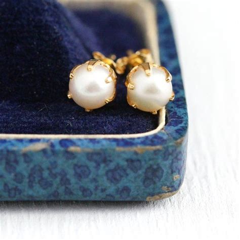 Cultured Pearl Earrings Vintage 5 Mm Retro 1960s Era 14k Etsy Pearl