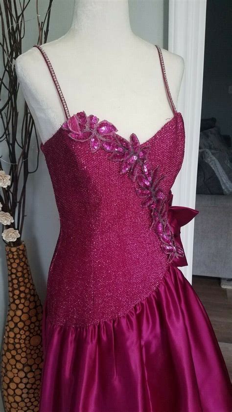 vintage 1980 s party prom dress hot pink satin sequin… gem