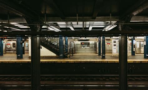 Empty Subway Platform And Arriving Train In Nyc New York Usa