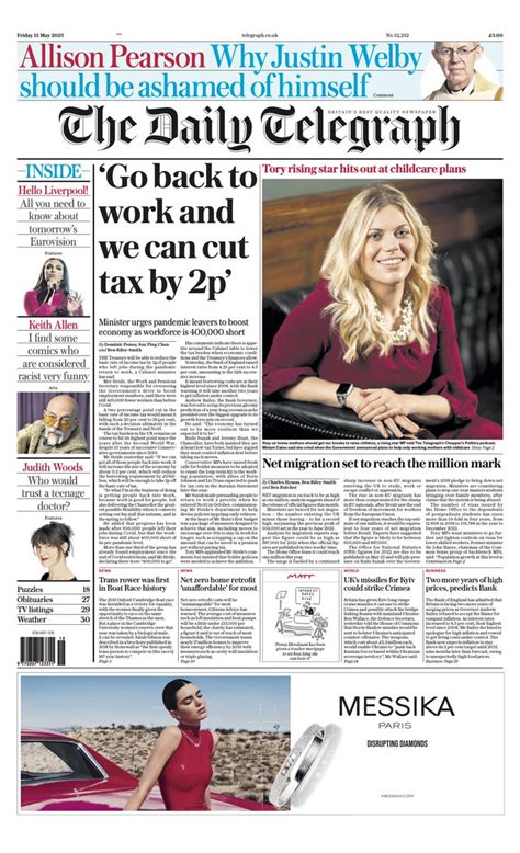 Daily Telegraph Front Page 12th Of May 2023 Tomorrow S Papers Today