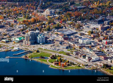 Aerial View Of Downtown Barrie Ontario Including The Waterfront Park