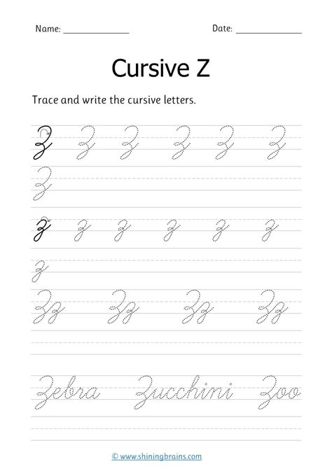 Cursive Z Cursive Writing Worksheet Teachervision