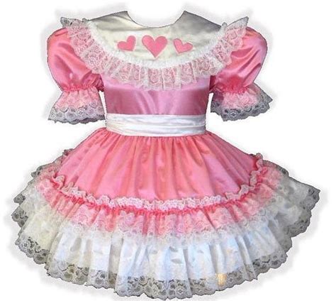 Leah Custom Fit Pink Satin Hearts Ruffles Adult Little Girl Sissy Dres