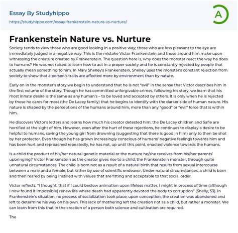Frankenstein Nature Vs Nurture Essay Example StudyHippo